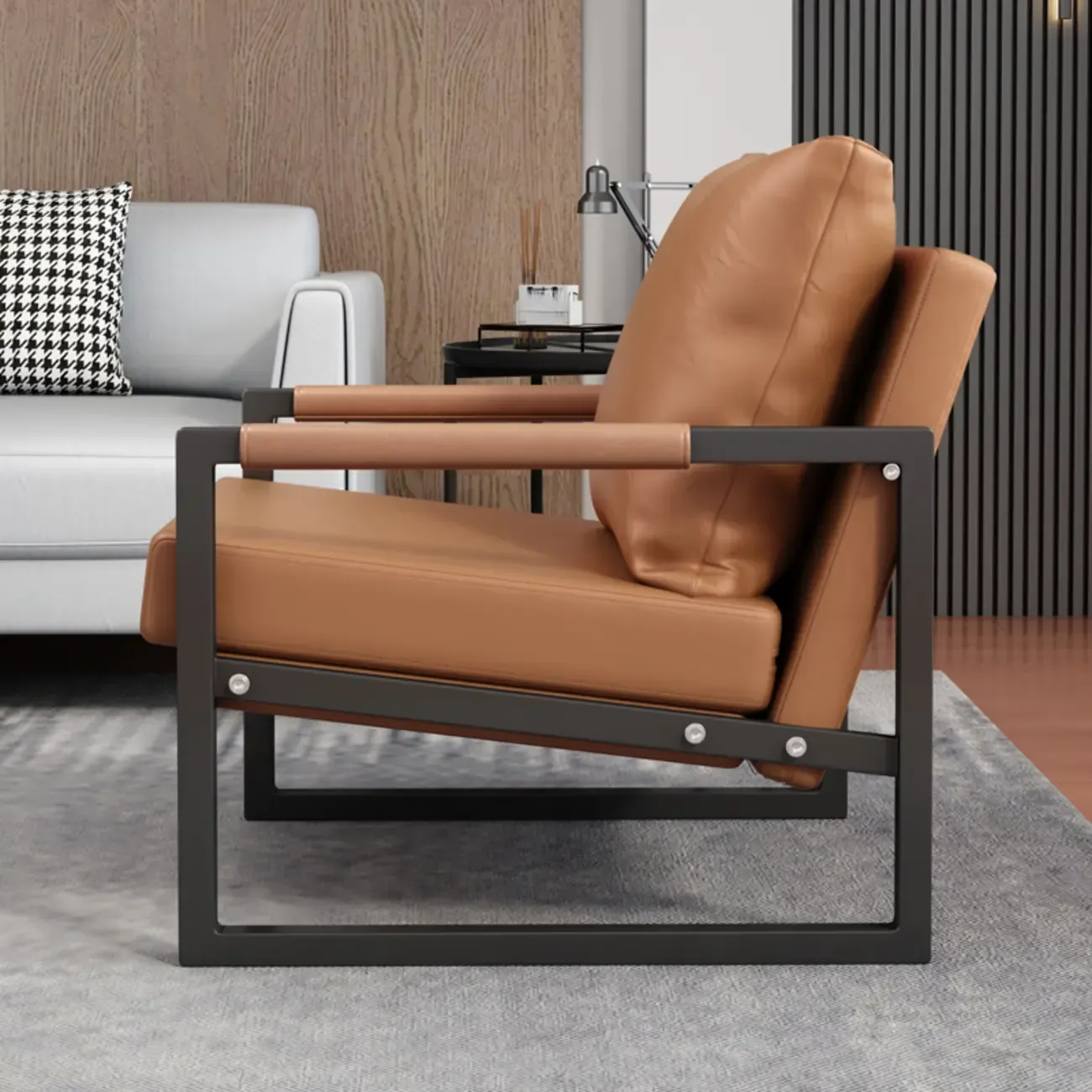 Modern Fabric Square Arm Accent Chair with Pillow Back Image - 14