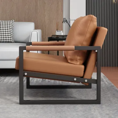 Modern Fabric Square Arm Accent Chair with Pillow Back Image - 14