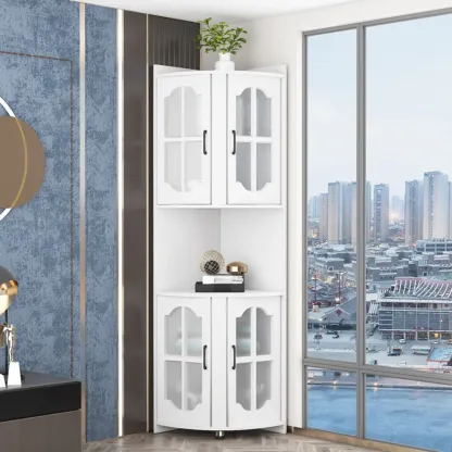 Stylish Vermilion White Wooden Utility Storage Corner Cabinet Image - 3