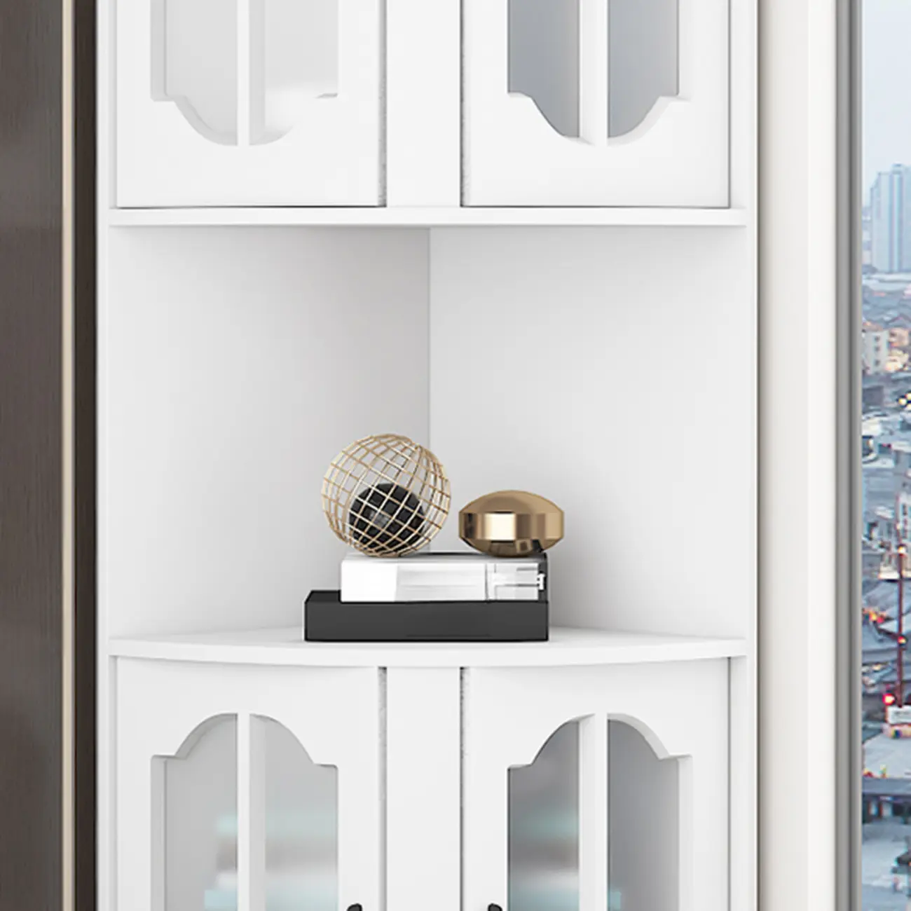 Stylish Vermilion White Wooden Utility Storage Corner Cabinet Image - 5 | homeyfad