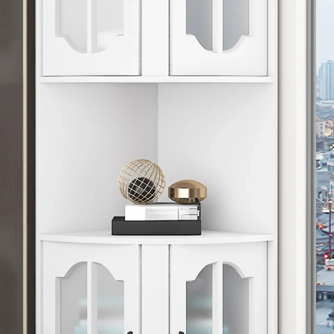 Stylish Vermilion White Wooden Utility Storage Corner Cabinet Image - 5
