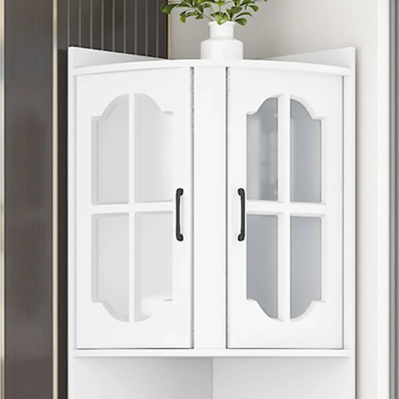 Stylish Vermilion White Wooden Utility Storage Corner Cabinet Image - 4