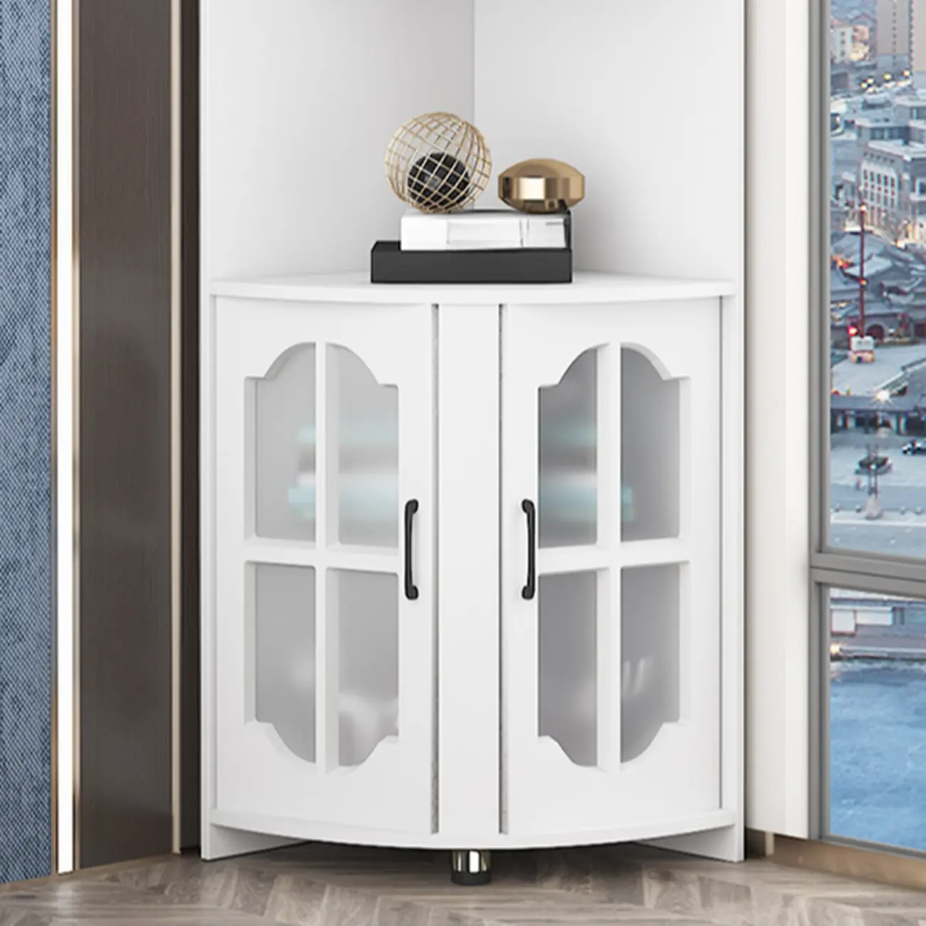 Stylish Vermilion White Wooden Utility Storage Corner Cabinet Image - 6 | homeyfad