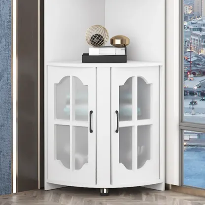 Stylish Vermilion White Wooden Utility Storage Corner Cabinet Image - 6