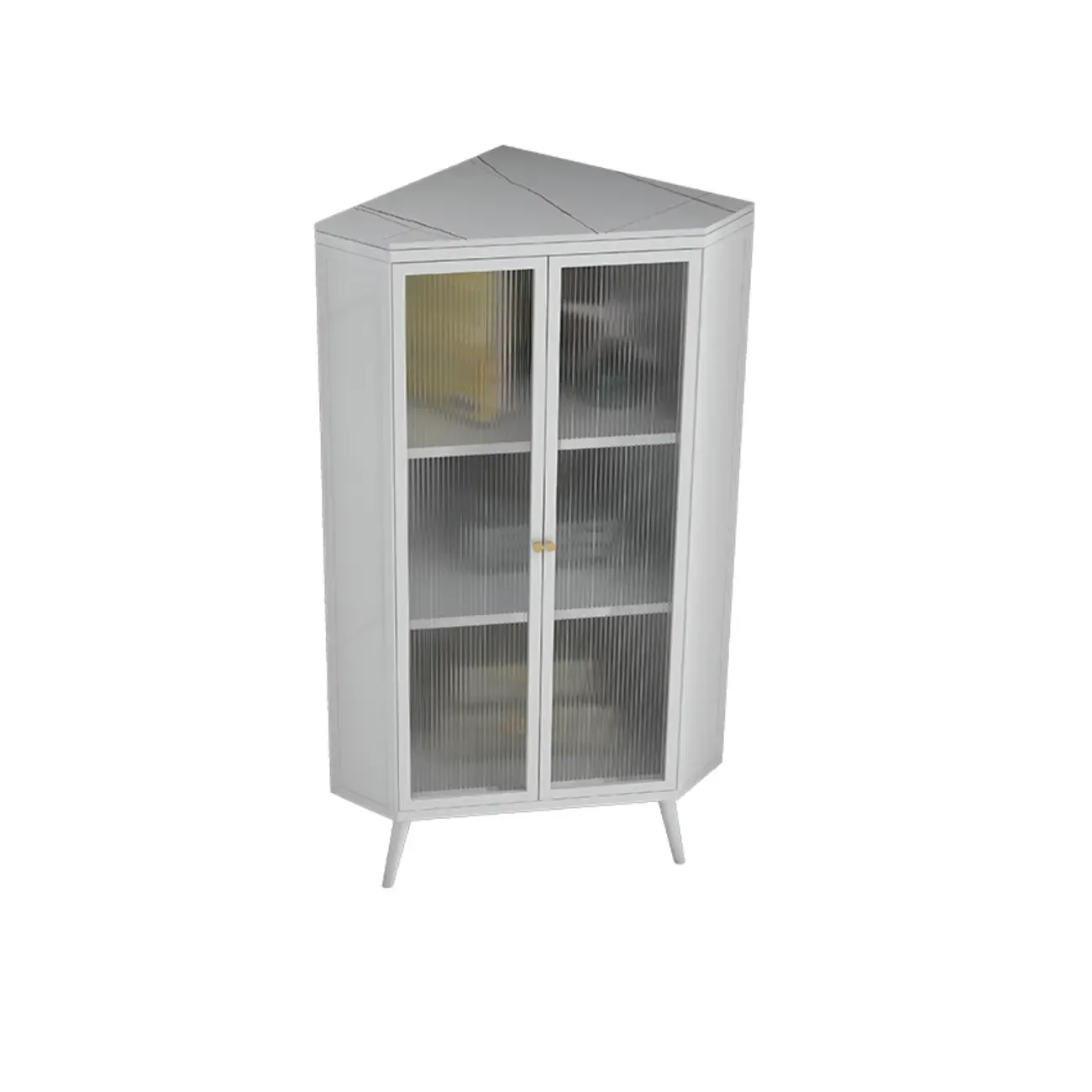 Modern Black Stone Top Corner Cabinet with Fluted Glass Door Image - 7