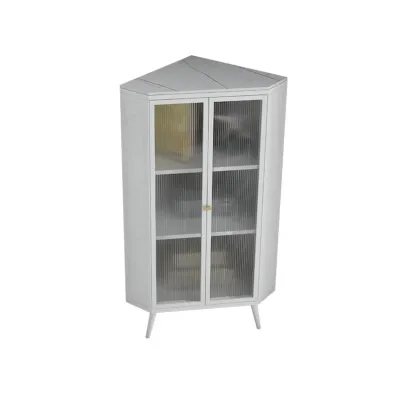 Modern Black Stone Top Corner Cabinet with Fluted Glass Door Image - 7