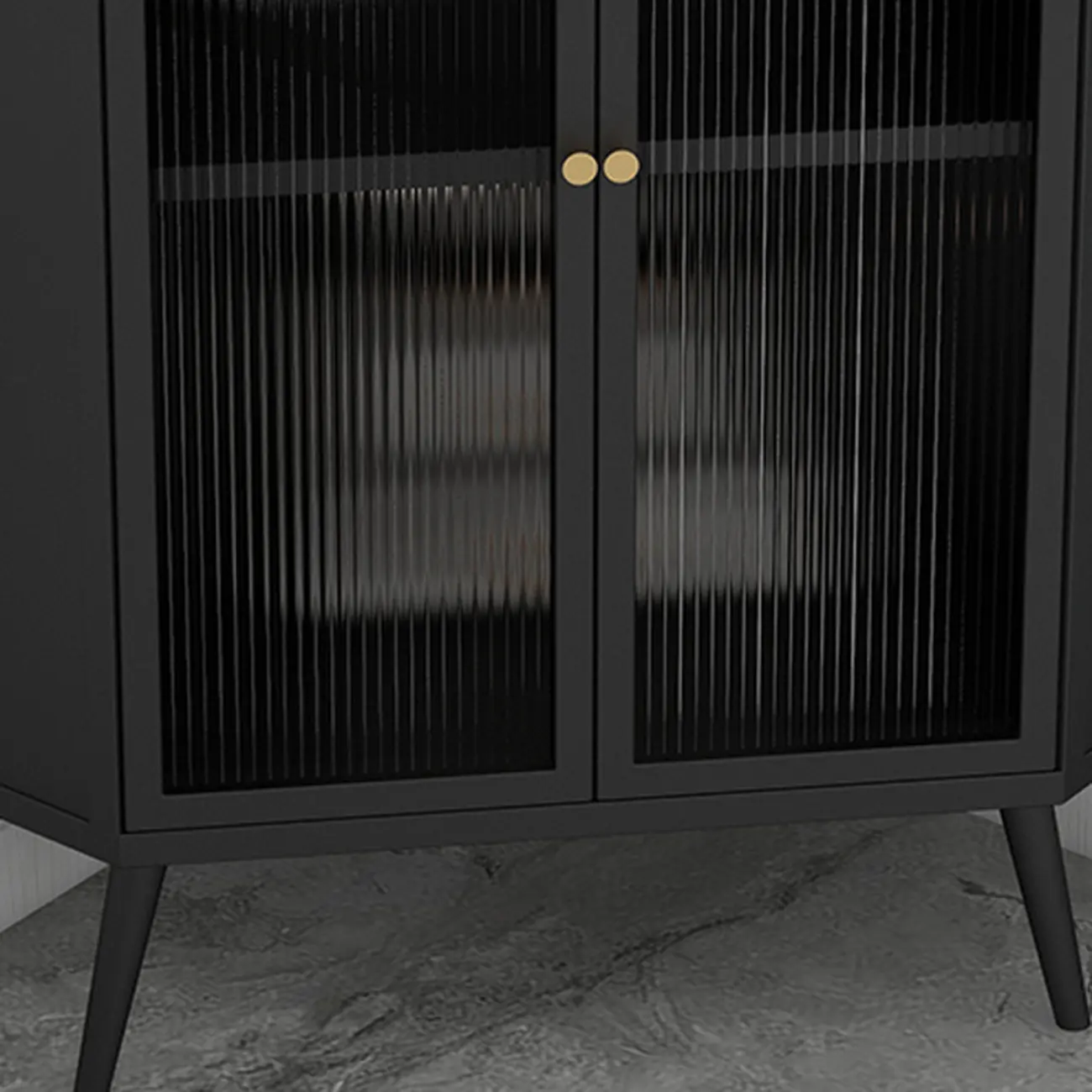 Modern Black Stone Top Corner Cabinet with Fluted Glass Door Image - 3 | homeyfad