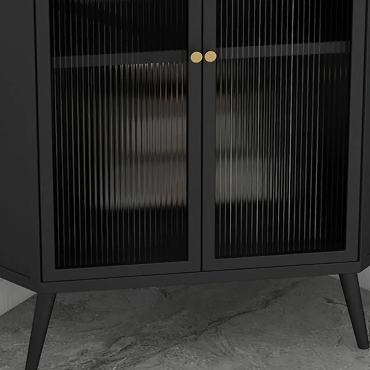 Modern Black Stone Top Corner Cabinet with Fluted Glass Door Image - 3