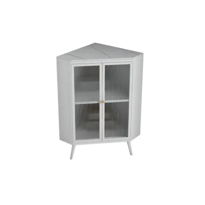 Modern Black Stone Top Corner Cabinet with Fluted Glass Door Image - 9