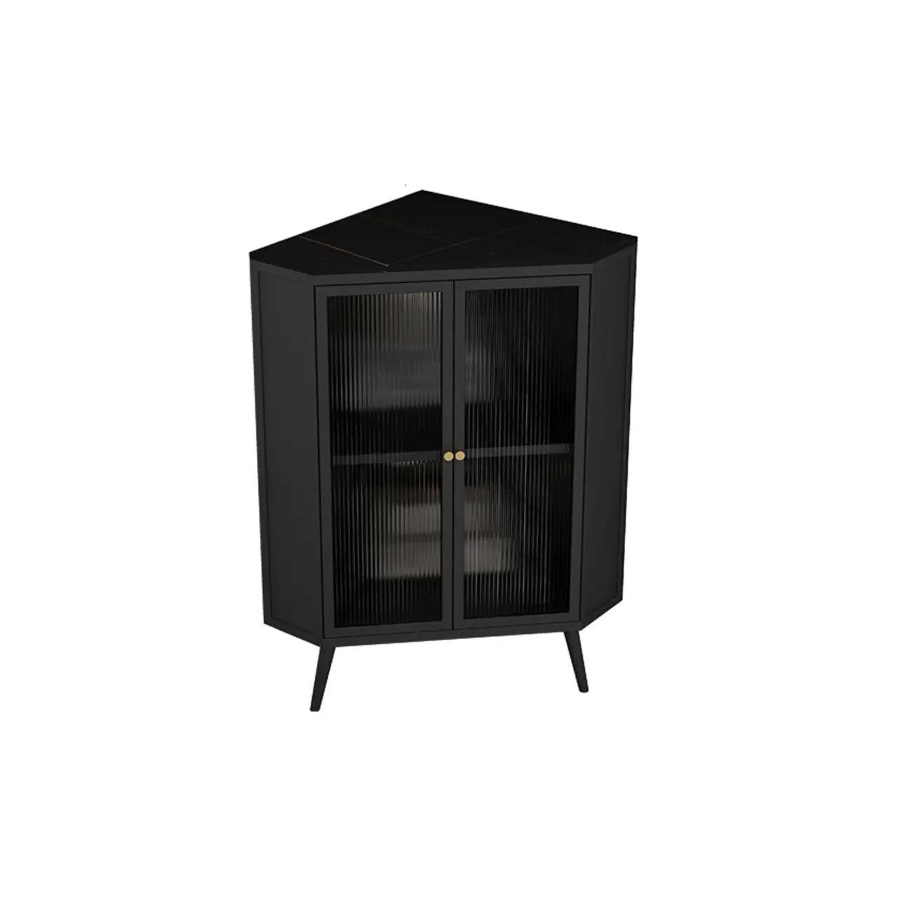 Modern Black Stone Top Corner Cabinet with Fluted Glass Door Image - 10 | homeyfad