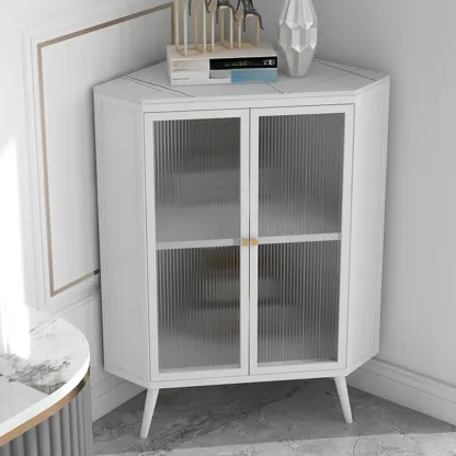 Modern Black Stone Top Corner Cabinet with Fluted Glass Door Image - 12