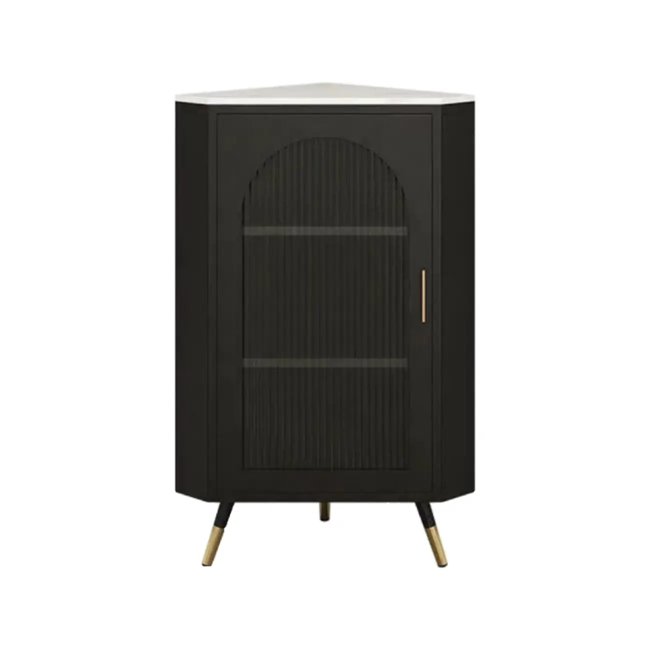 Elegant White Black Faux Marble Top Arch Glass Corner Cabinet Image - 9 | homeyfad