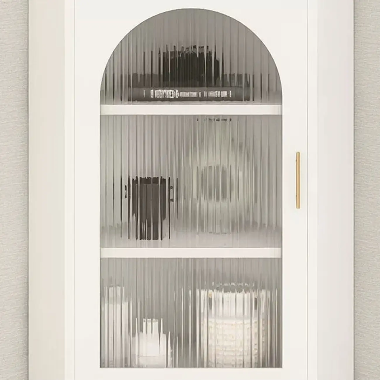 Elegant White Black Faux Marble Top Arch Glass Corner Cabinet Image - 2 | homeyfad