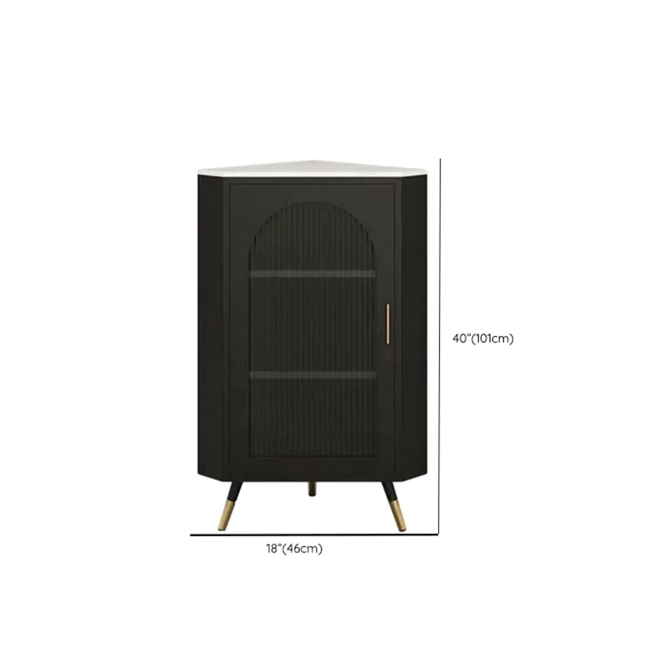 Elegant White Black Faux Marble Top Arch Glass Corner Cabinet #size