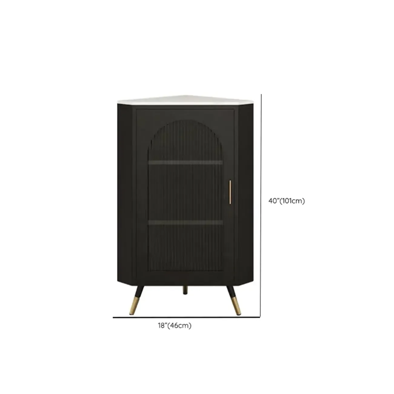 Elegant White Black Faux Marble Top Arch Glass Corner Cabinet #size