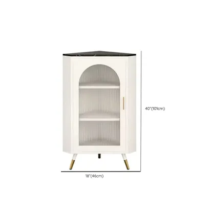 Elegant White Black Faux Marble Top Arch Glass Corner Cabinet Image - 14