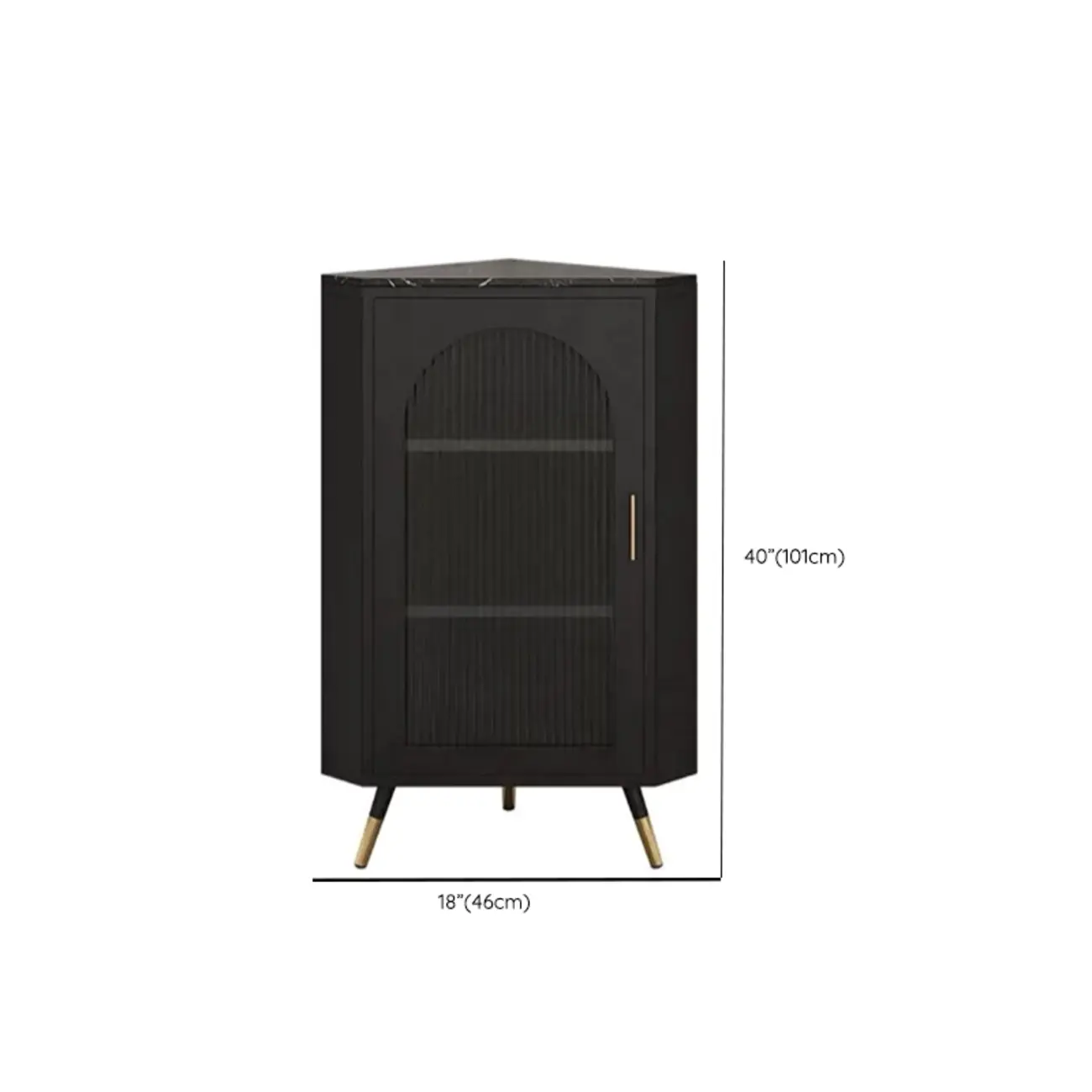 Elegant White Black Faux Marble Top Arch Glass Corner Cabinet Image - 16 | homeyfad