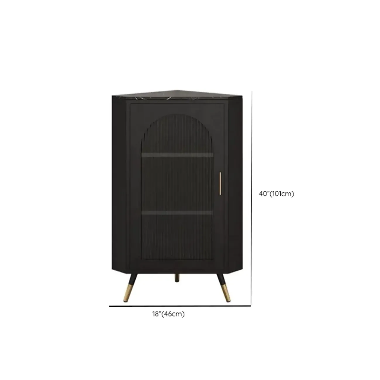 Elegant White Black Faux Marble Top Arch Glass Corner Cabinet Image - 16