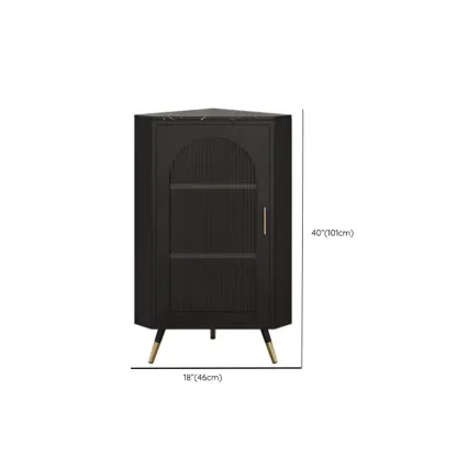 Elegant White Black Faux Marble Top Arch Glass Corner Cabinet Image - 16