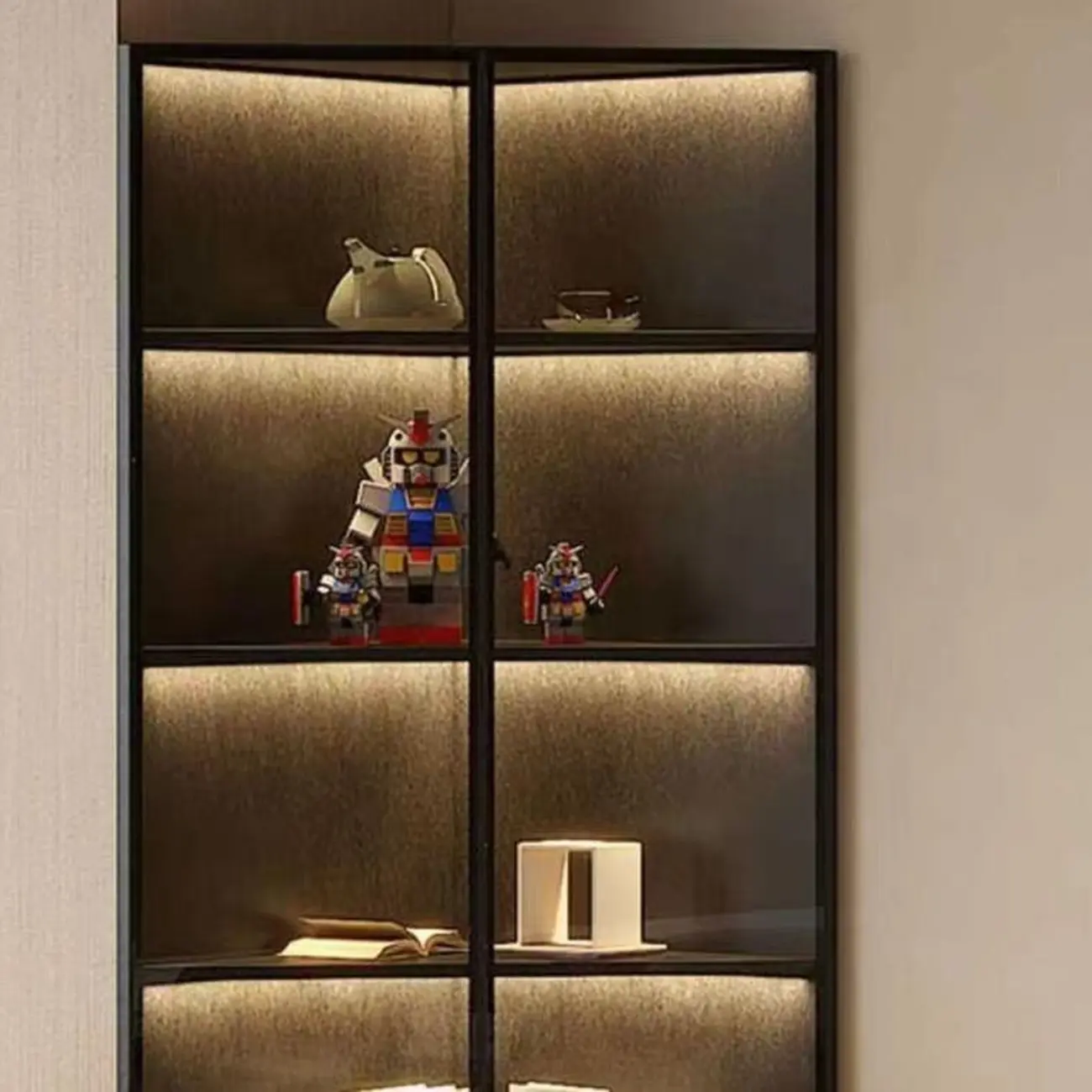 Modern Grey Metal Wood Corner Display Cabinet with Glass Door Image - 4 | homeyfad