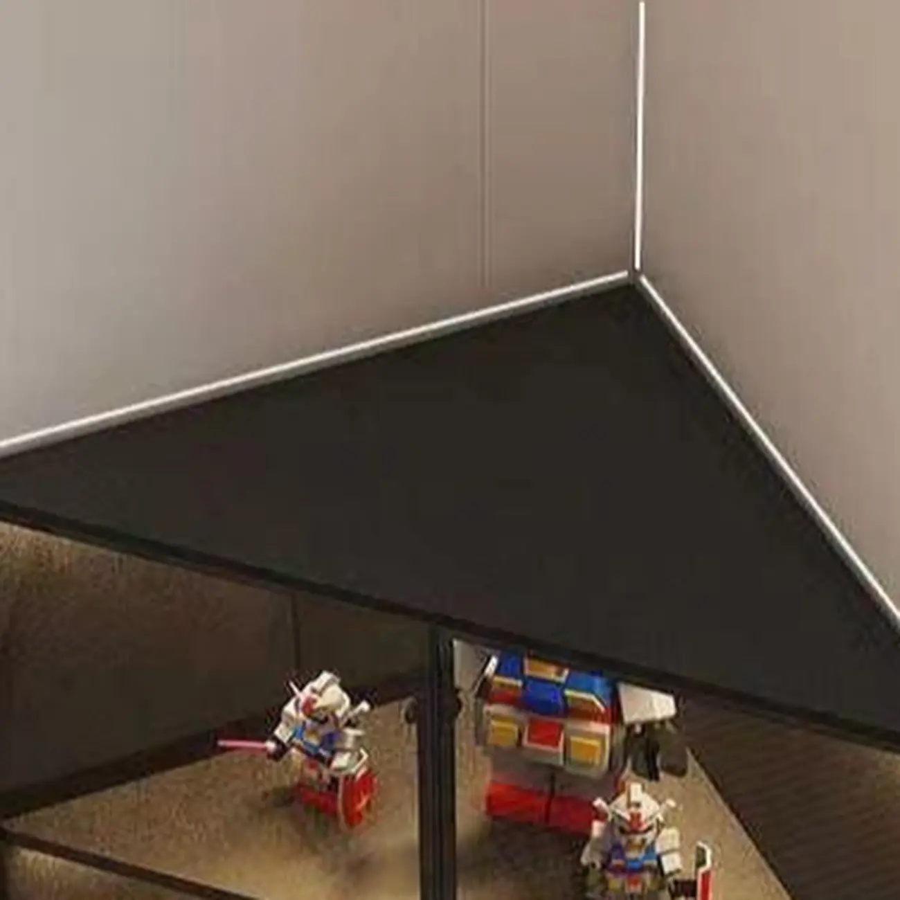 Modern Grey Metal Wood Corner Display Cabinet with Glass Door Image - 5 | homeyfad