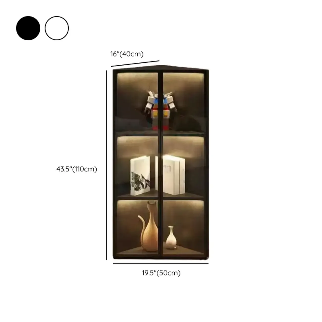 Modern Grey Metal Wood Corner Display Cabinet with Glass Door #size