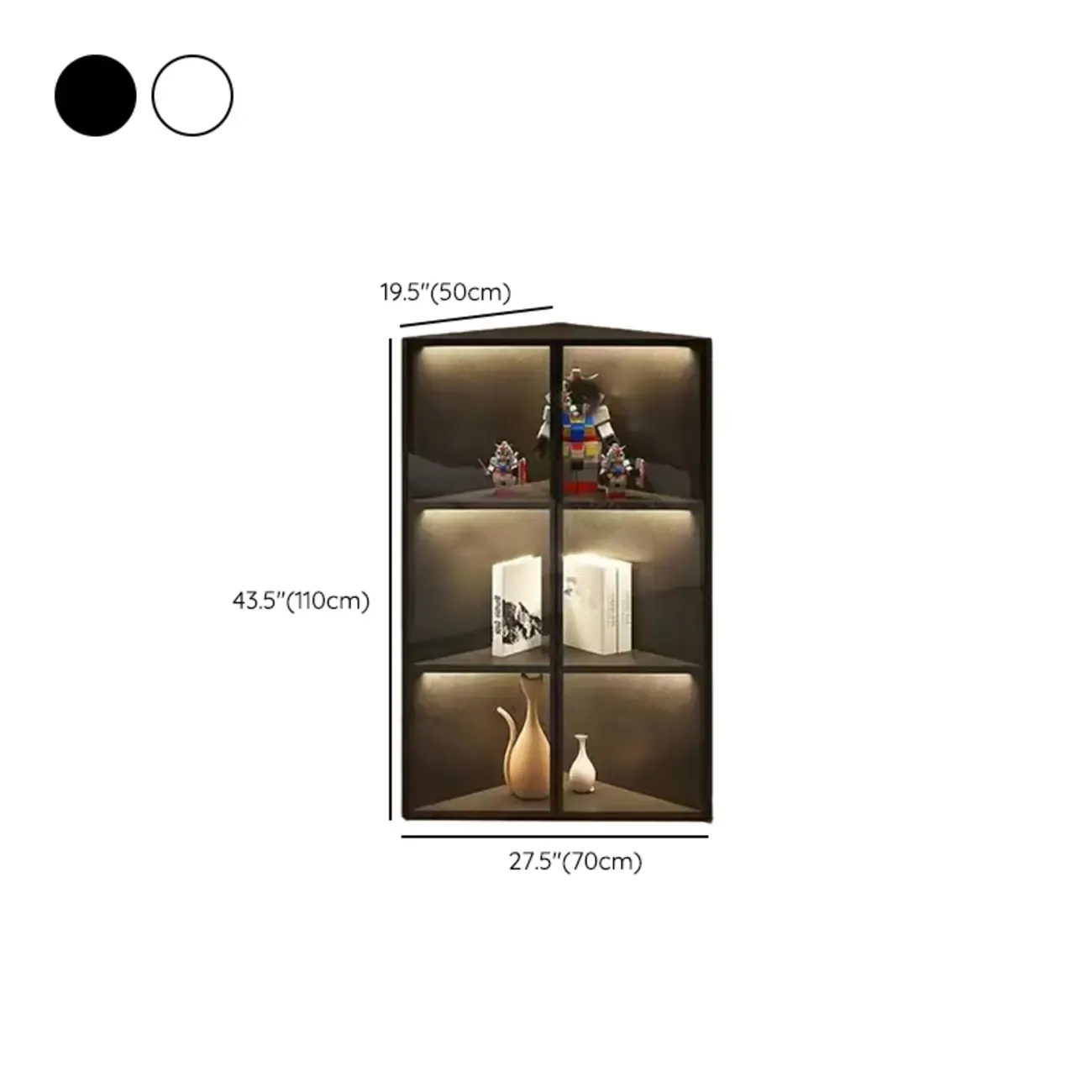 Modern Grey Metal Wood Corner Display Cabinet with Glass Door Image - 23