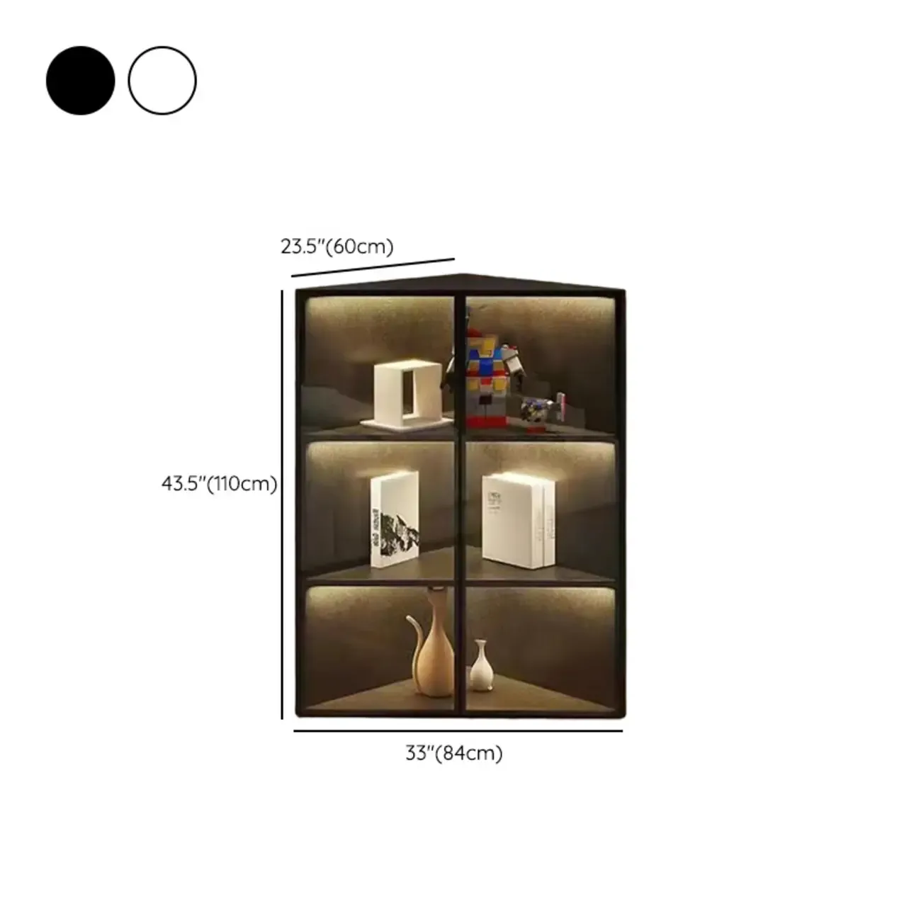 Modern Grey Metal Wood Corner Display Cabinet with Glass Door Image - 24