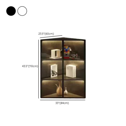 Modern Grey Metal Wood Corner Display Cabinet with Glass Door Image - 24