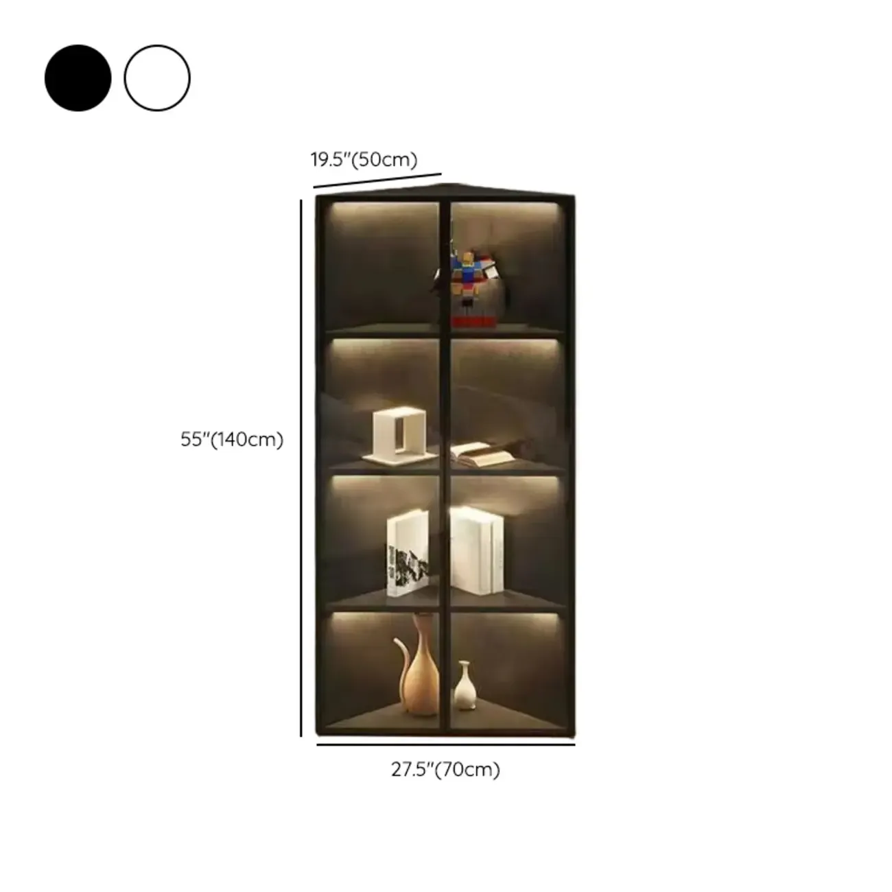 Modern Grey Metal Wood Corner Display Cabinet with Glass Door Image - 26