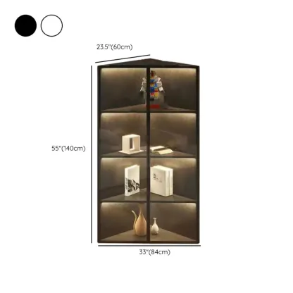 Modern Grey Metal Wood Corner Display Cabinet with Glass Door Image - 27
