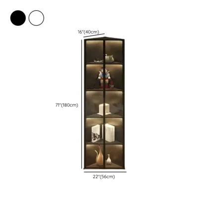 Modern Grey Metal Wood Corner Display Cabinet with Glass Door Image - 28