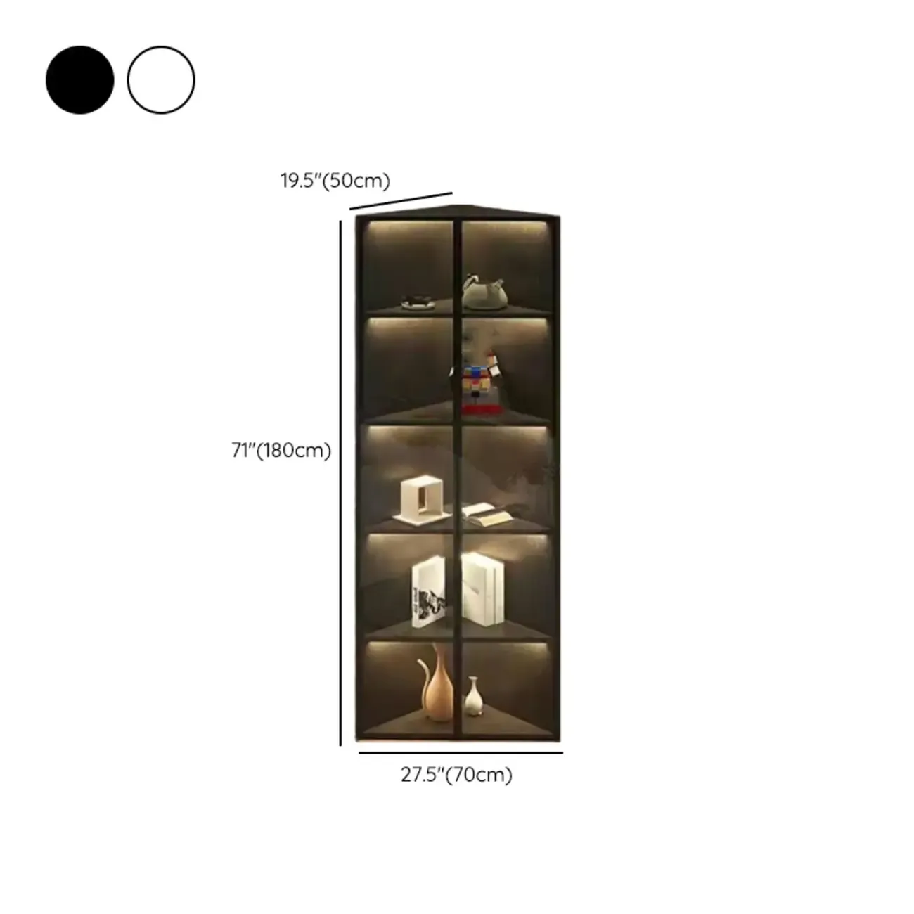 Modern Grey Metal Wood Corner Display Cabinet with Glass Door Image - 29