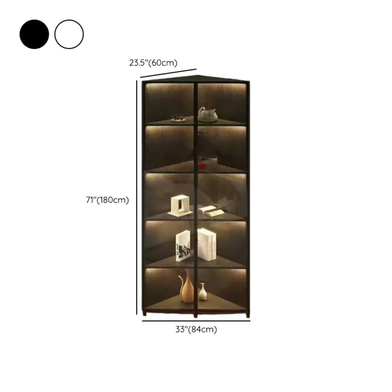 Modern Grey Metal Wood Corner Display Cabinet with Glass Door Image - 30 | homeyfad