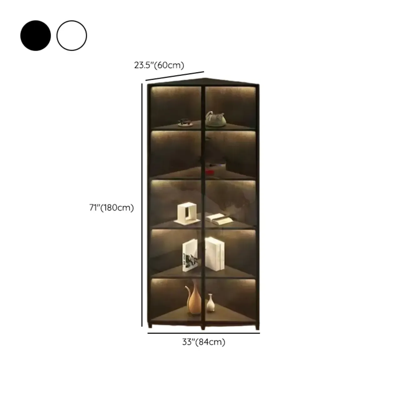 Modern Grey Metal Wood Corner Display Cabinet with Glass Door Image - 30