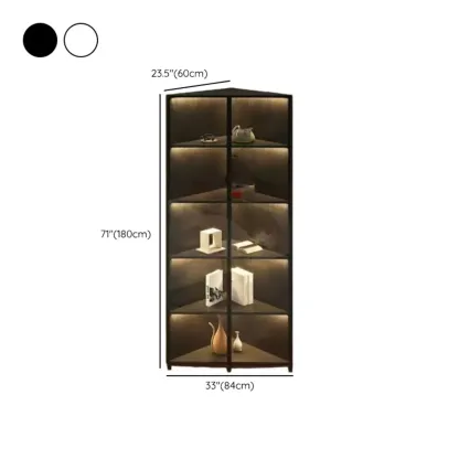 Modern Grey Metal Wood Corner Display Cabinet with Glass Door Image - 30