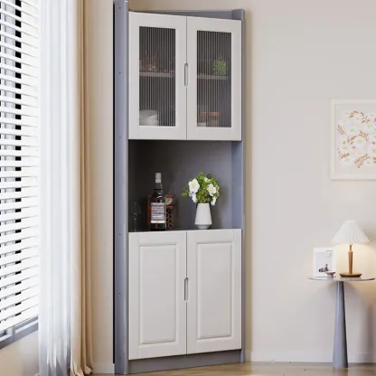 Classic Nut-Brown Wood Groove Handle Corner Storage Cabinet Image - 2