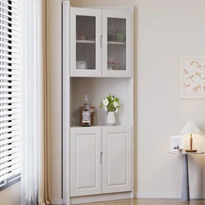 Classic Nut-Brown Wood Groove Handle Corner Storage Cabinet Image - 3