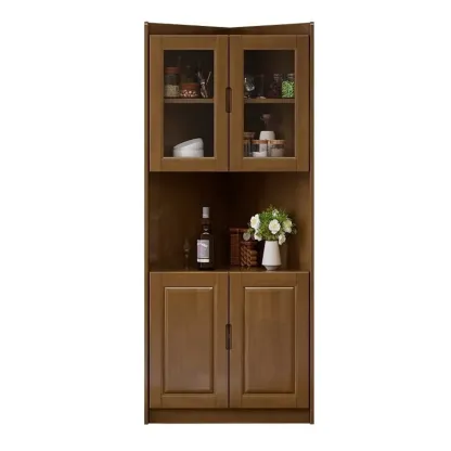 Classic Nut-Brown Wood Groove Handle Corner Storage Cabinet Image - 6