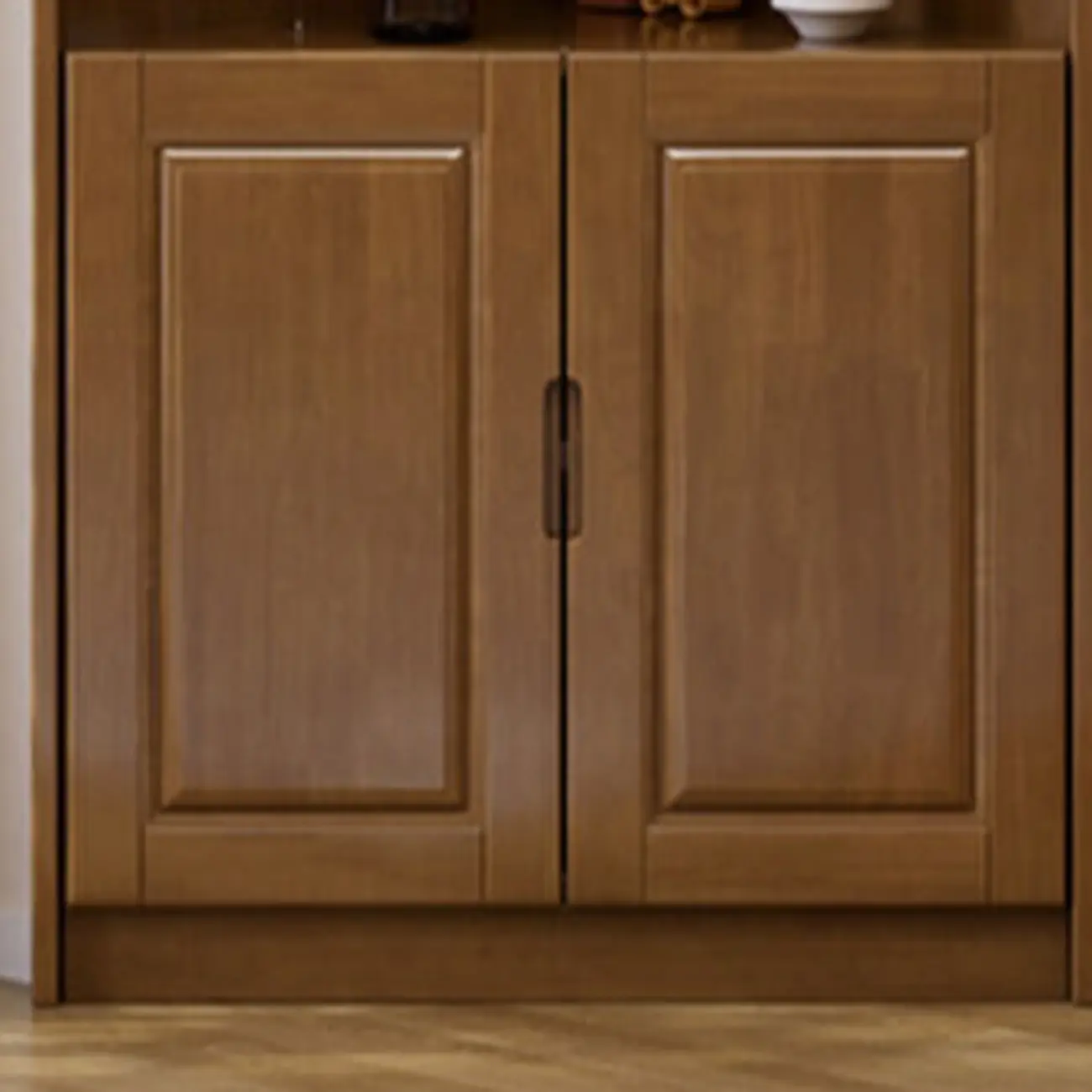 Classic Nut-Brown Wood Groove Handle Corner Storage Cabinet Image - 7 | homeyfad