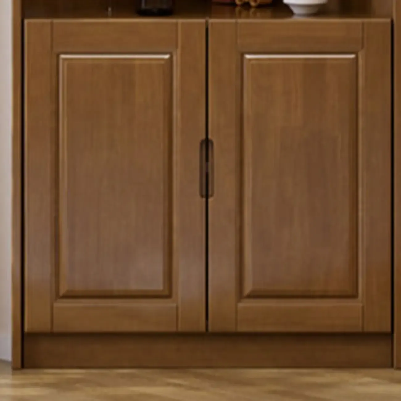 Classic Nut-Brown Wood Groove Handle Corner Storage Cabinet Image - 7