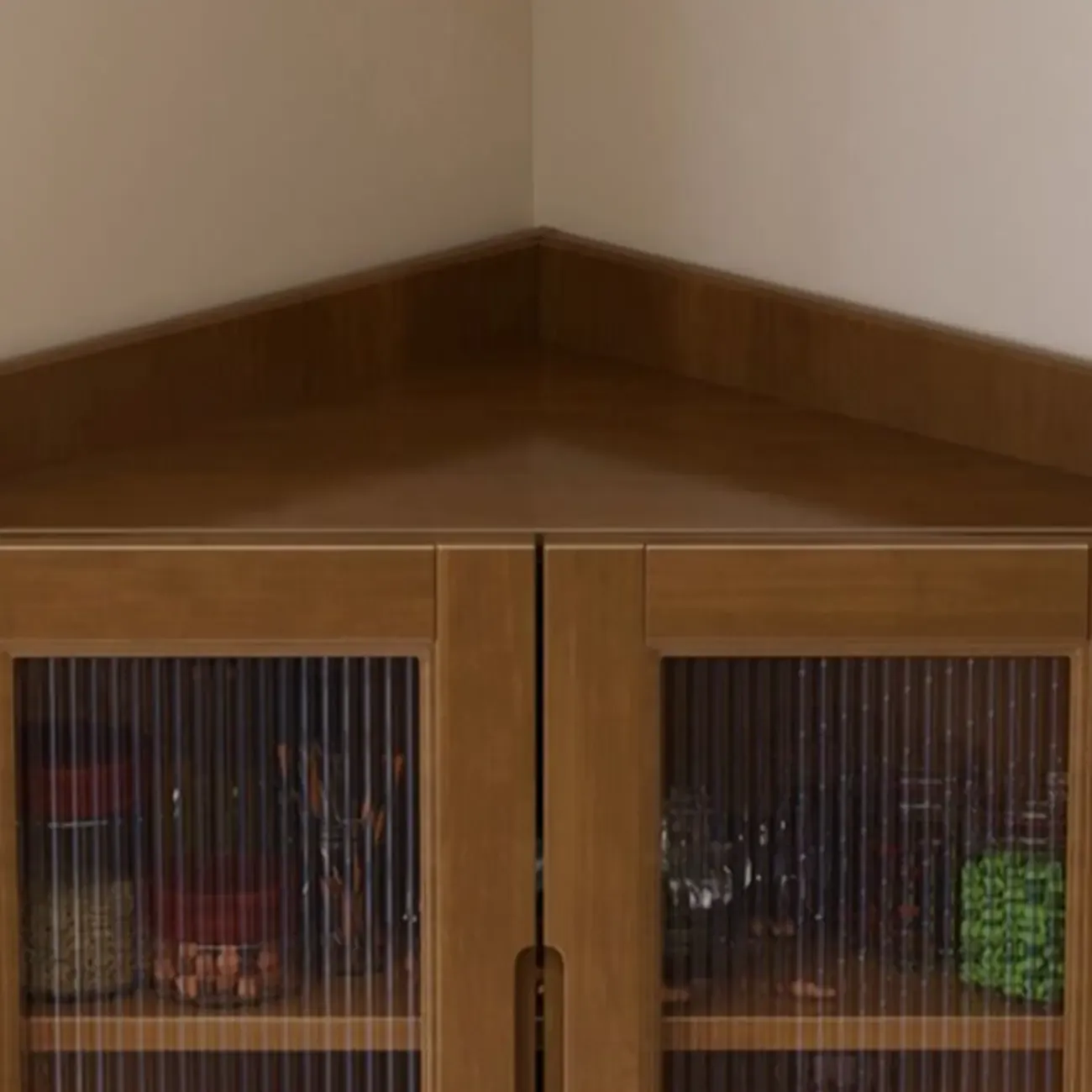 Classic Nut-Brown Wood Groove Handle Corner Storage Cabinet Image - 8