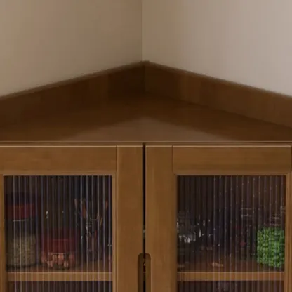 Classic Nut-Brown Wood Groove Handle Corner Storage Cabinet Image - 8