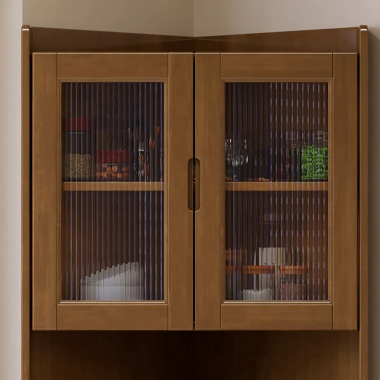 Classic Nut-Brown Wood Groove Handle Corner Storage Cabinet Image - 9