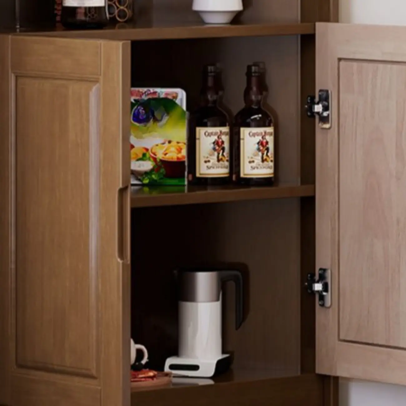 Classic Nut-Brown Wood Groove Handle Corner Storage Cabinet Image - 10 | homeyfad