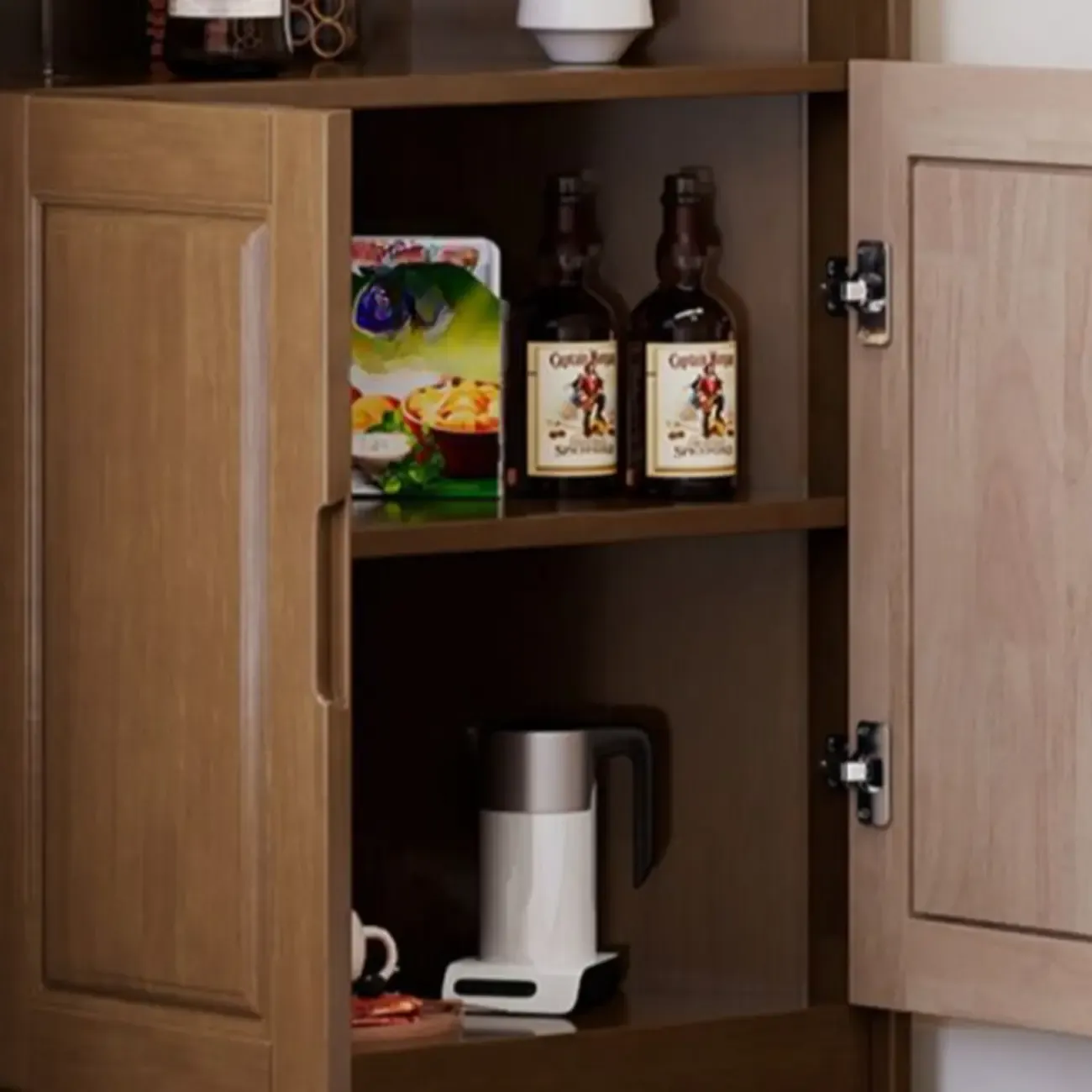 Classic Nut-Brown Wood Groove Handle Corner Storage Cabinet Image - 10