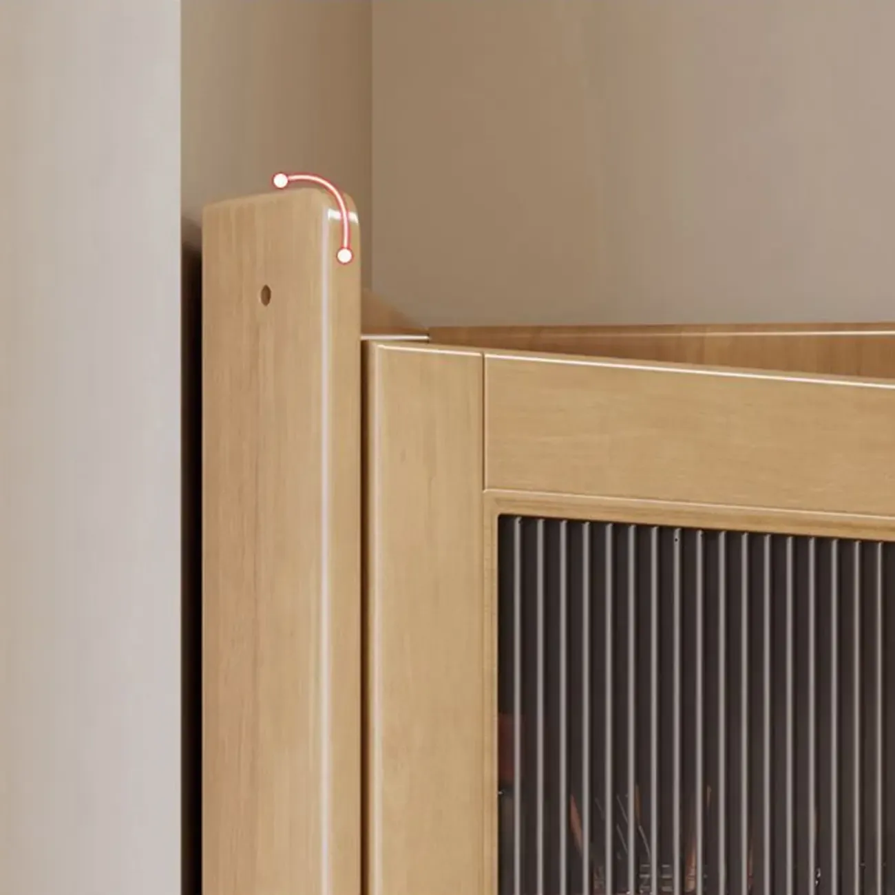 Classic Nut-Brown Wood Groove Handle Corner Storage Cabinet Image - 11