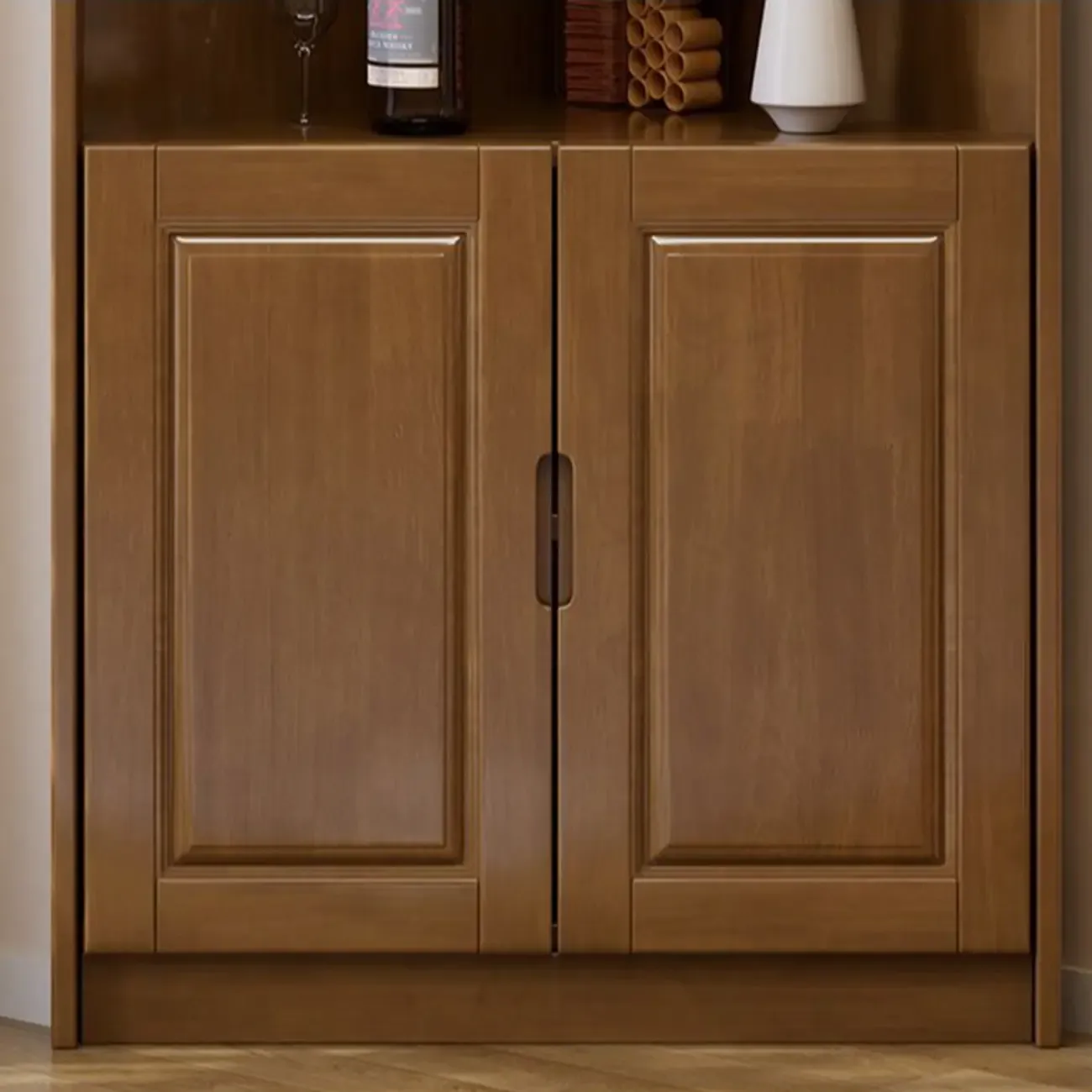 Classic Nut-Brown Wood Groove Handle Corner Storage Cabinet Image - 12