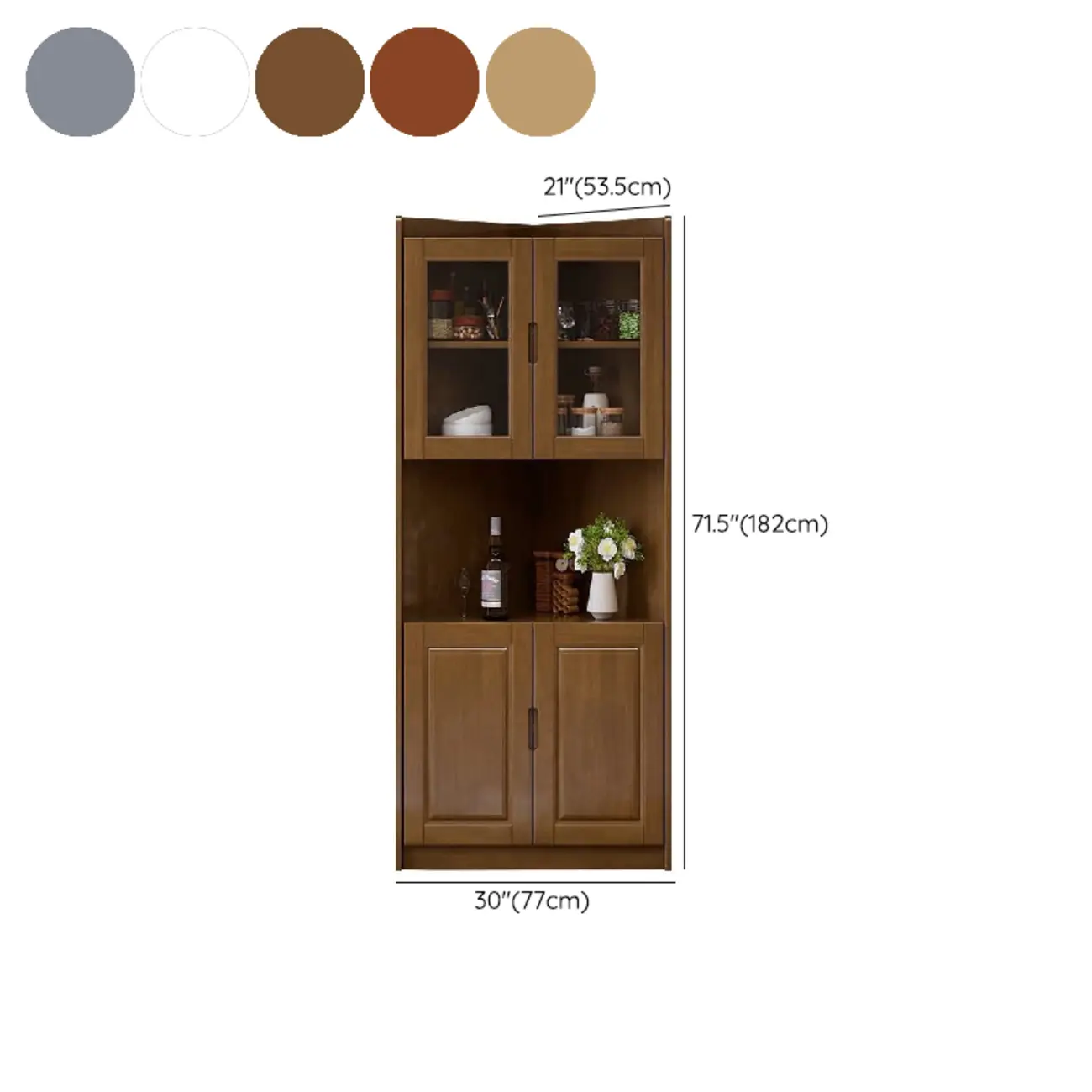 Classic Nut-Brown Wood Groove Handle Corner Storage Cabinet #size | homeyfad
