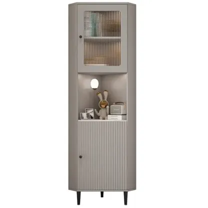 Modern Gold Beige Wood Corner Utility Cabinet with Lighting Image - 8